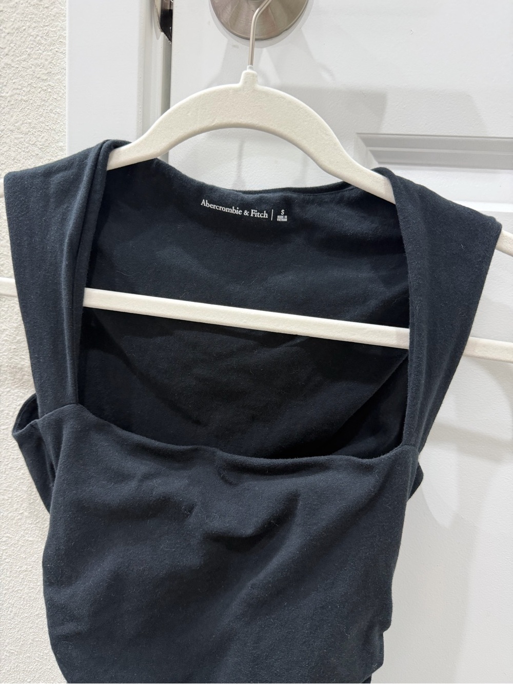 Abercrombie & Fitch Ava Ruched Square Neck Bodysuit Black Small Trendy Summer - Picture 4 of 8
